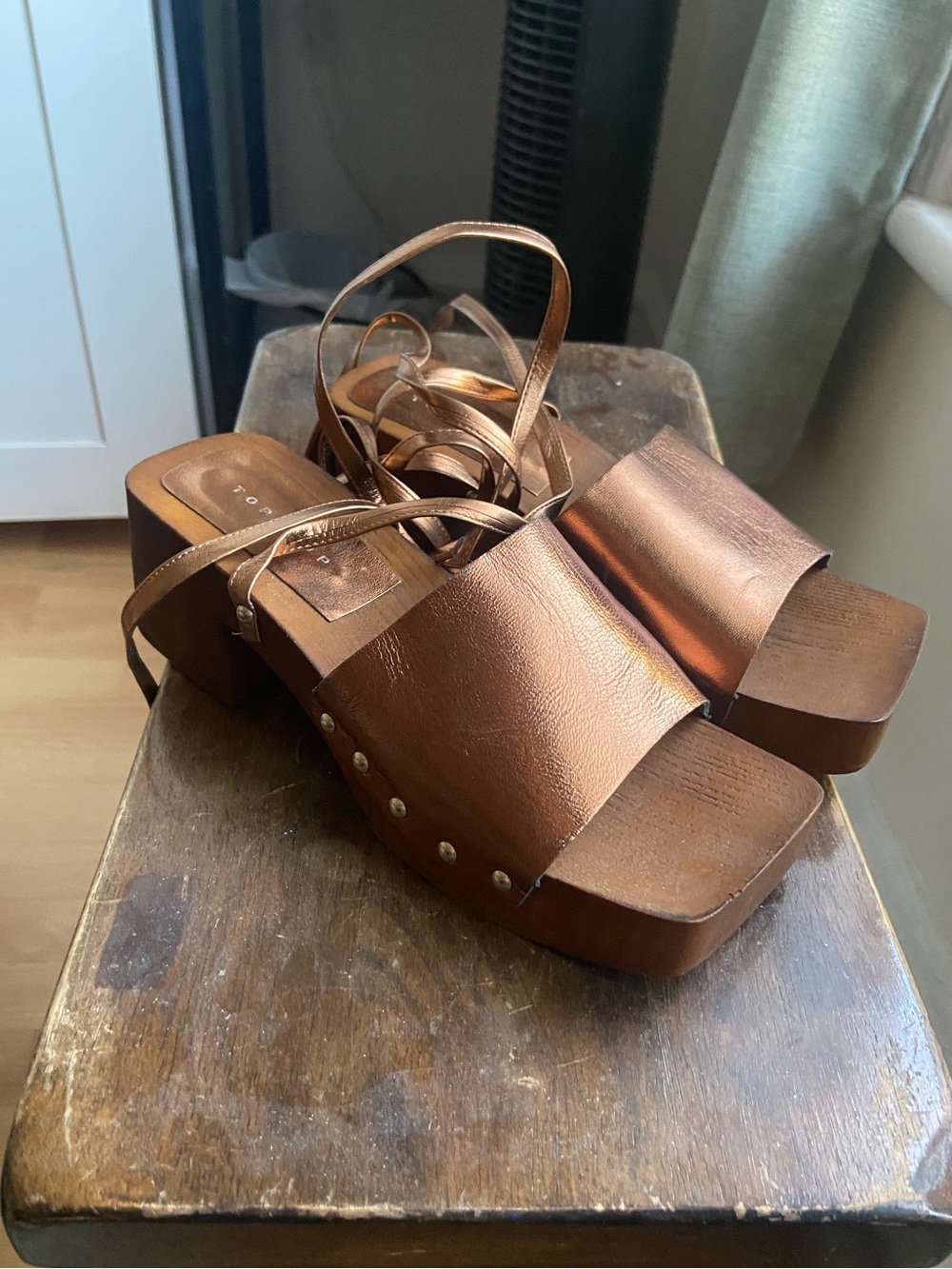 Topshop brown metallic platform sandals